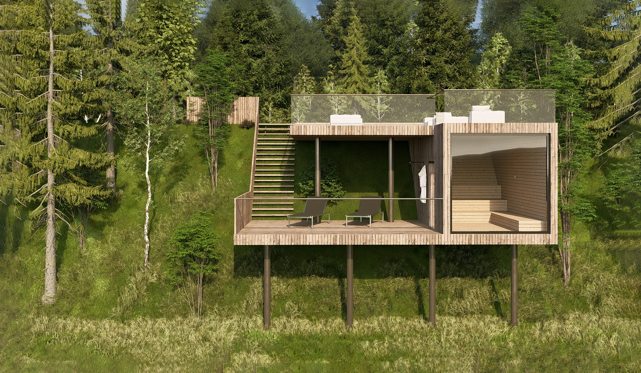 Architektonická studie - vizualizace sauny
